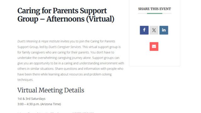 Caring for Parents Support Group Saturdays