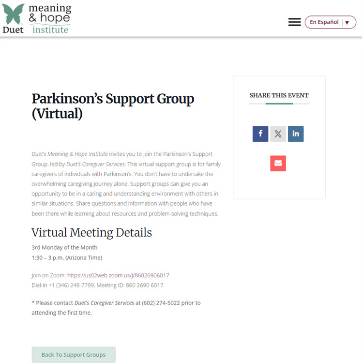 Meaning & Hope Institute Parkinson's Support Group
