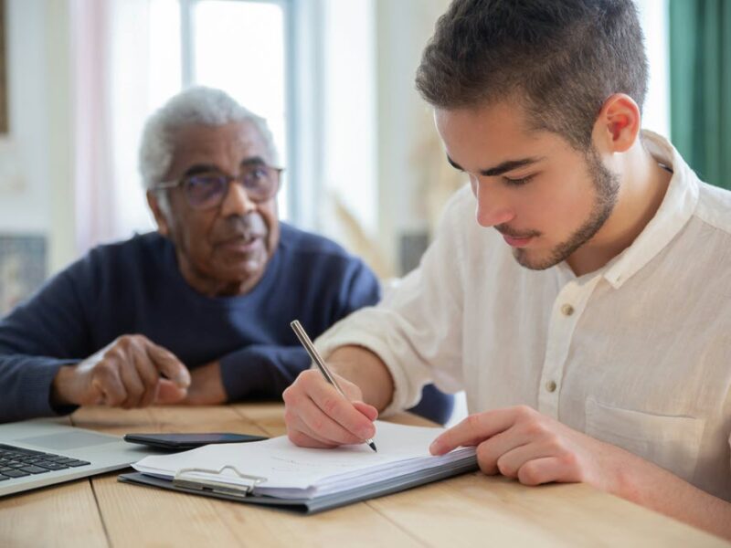 An older man and a friend working through advance planning