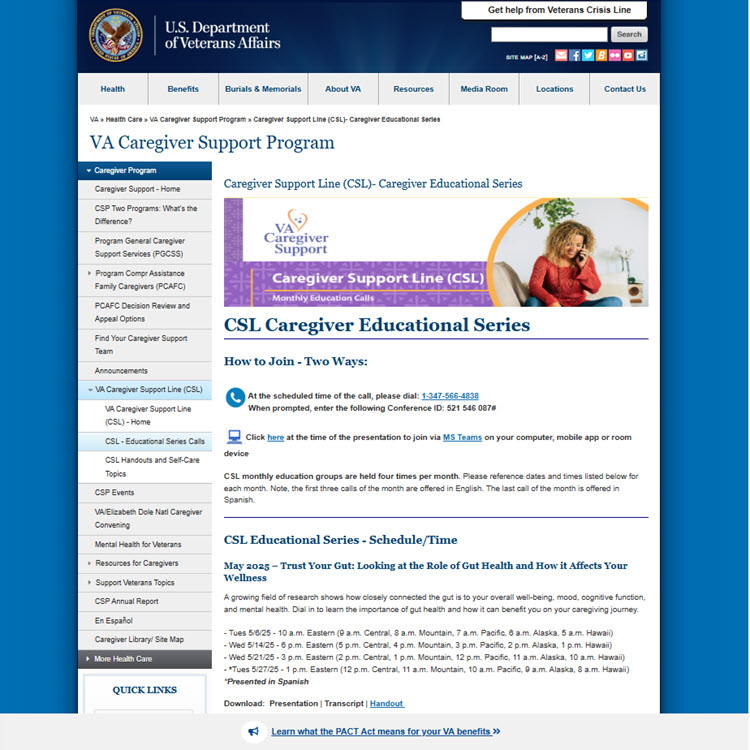 Caregiver Support Line Educational Series